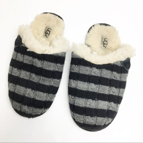 UGG Other - UGG Scuffette Sheepskin Gray/Black Stripe Slippers